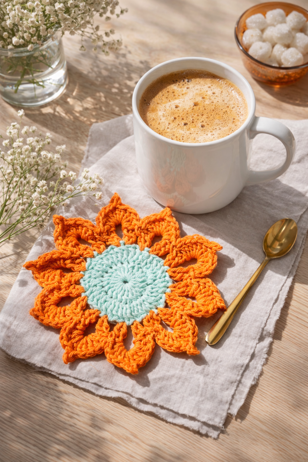 Crochet flower coaster