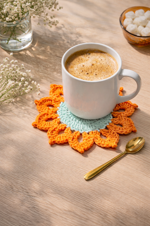 Crochet flower coaster