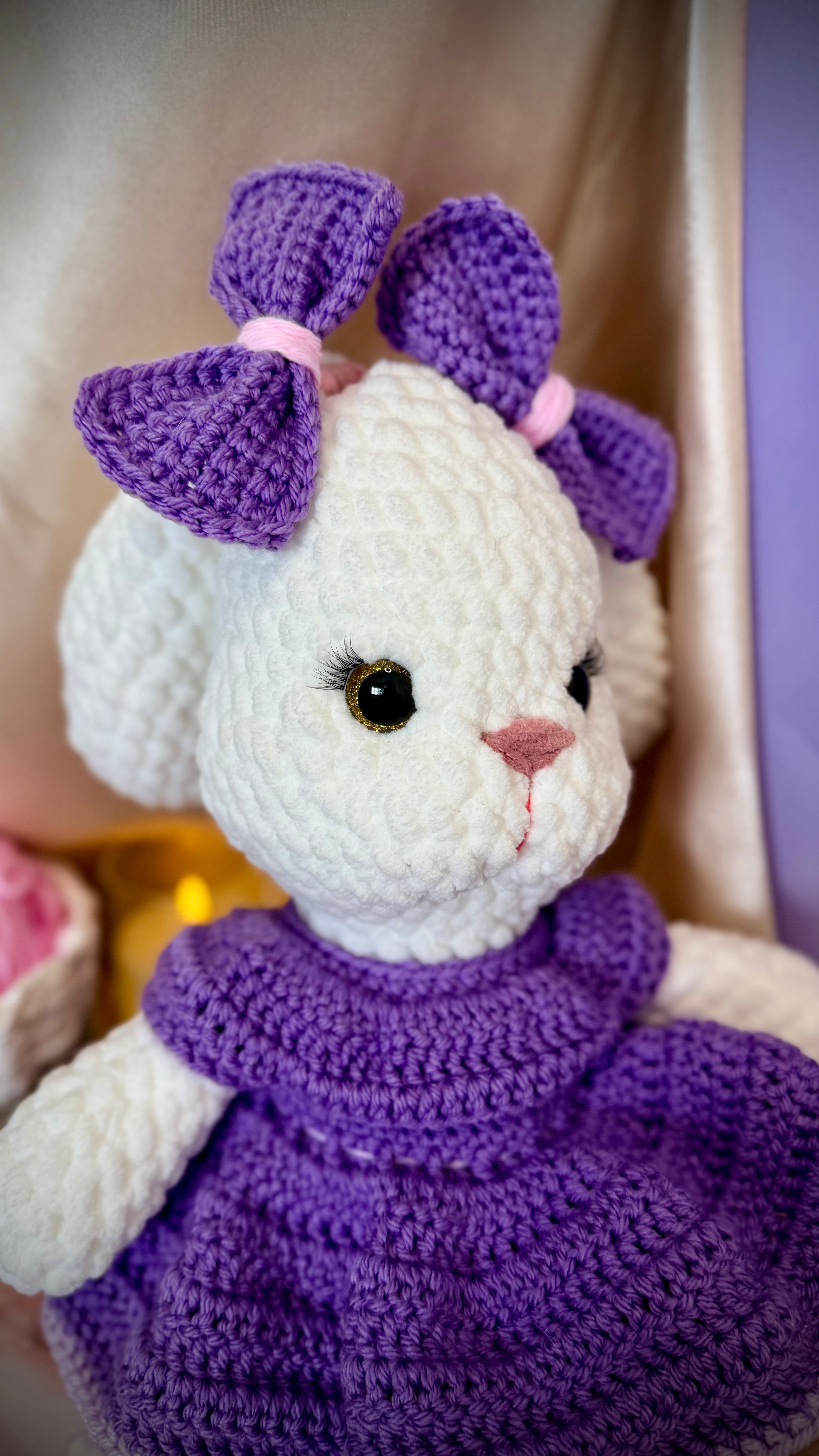 Bunny "Maple" - Handmade Crochet Bunny in Purple Dress - 17 " Plush Toy