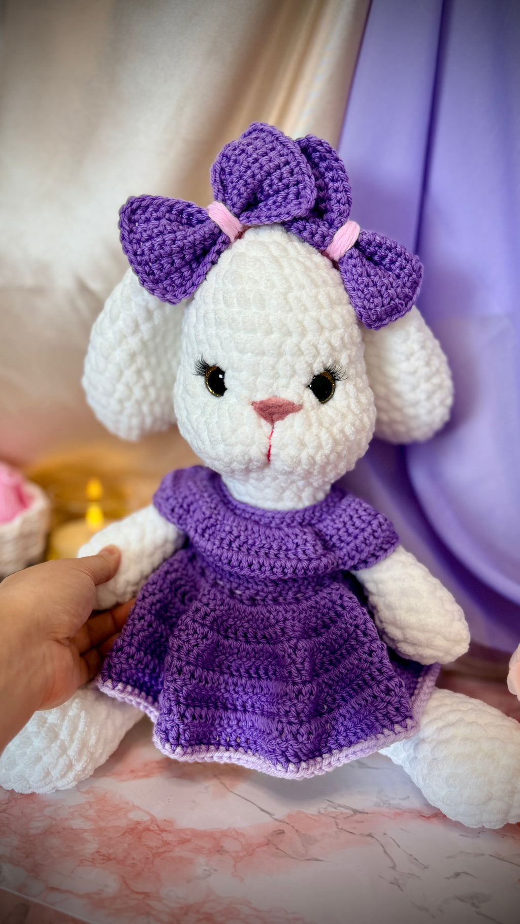 Bunny "Maple" - Handmade Crochet Bunny in Purple Dress - 17 " Plush Toy
