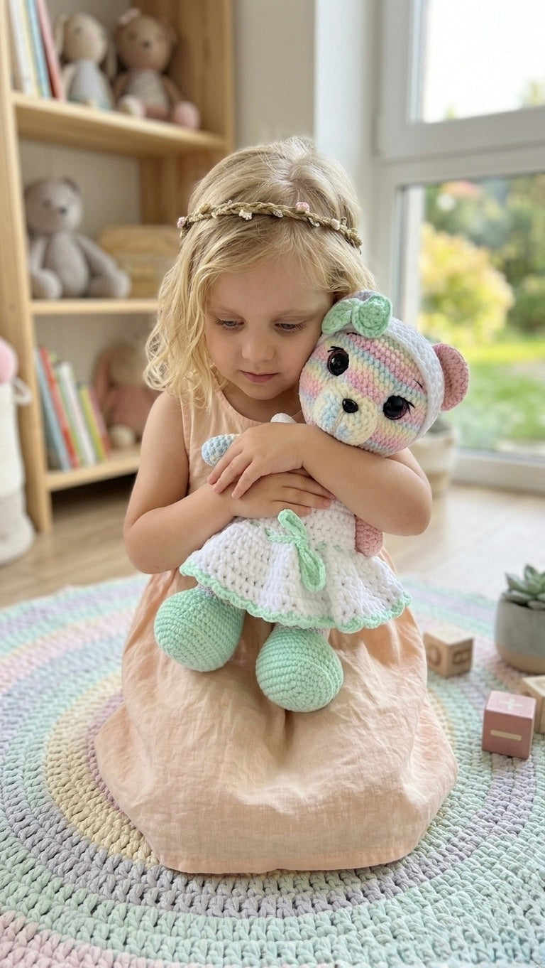 The Pastel Dream Crochet  Lady Bear in a Wedding Dress
