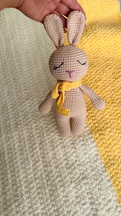 Crochet Baby Gift Set – Plush Blanket & Handmade Sleeping Bunny
