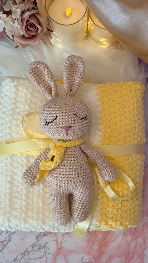 Crochet Baby Gift Set – Plush Blanket & Handmade Sleeping Bunny